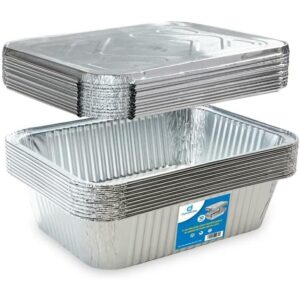 Diplastible Food-Safe 5 LB Oblong Disposable Aluminum Pans with Aluminum Lids
