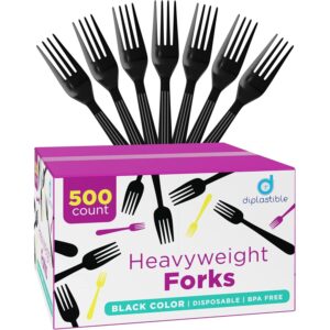 Diplastible Food-Safe Black Heavy-Duty Disposable Plastic Cutlery Set Of 500