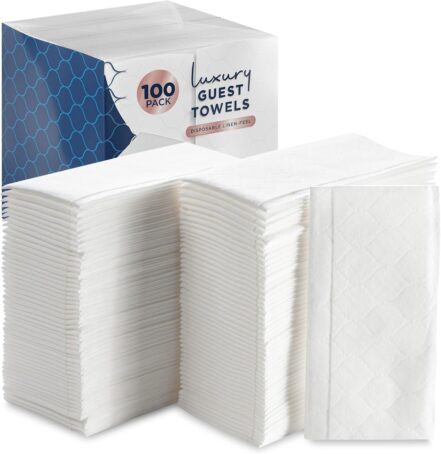 100 Count White Luxury Linen-Feel Paper Towels,