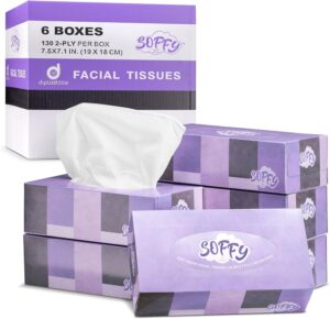 130 Tissues Per Box, Car and Travel, Face Tissue 7.5" x 7.1", (Pack of 6)